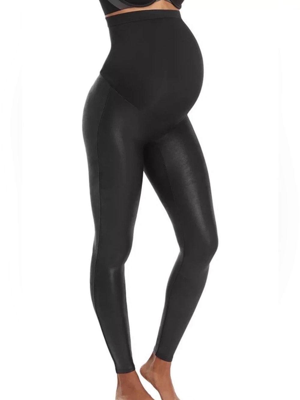 Spanx Mama Faux Leather Maternity High Waist Leggings Very Black